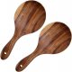 2 Pack Rice Paddle Spoon Natural Wood Non-stick Rice Scooper with Round Shallow Head Food Service Spoon Kitchen Utensils for Rice Potato Salads Desserts, 7 Inch