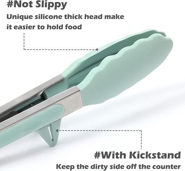 Kitchen Tongs for Cooking, 9 Inch Small Silicone Tongs, Food Grade Mini Serving Tongs with Silicone Tips, Set of 3, Green