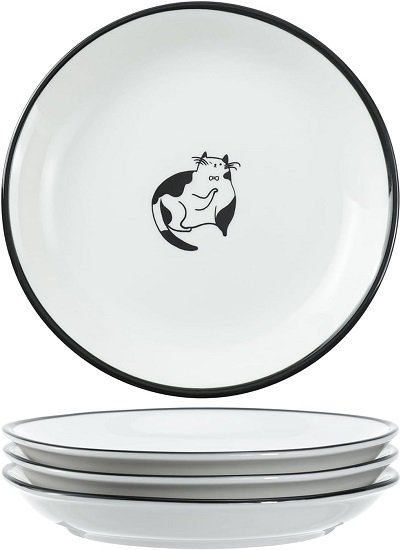 Cute Cartoon Gentleman and Dot Cat Ceramic Seasoning Dishes Sauce Dish Sushi Dipping Bowl Appetizer Plates Tea Bag Holder Serving Dish for Kitchen 5 Inch, Set of 4