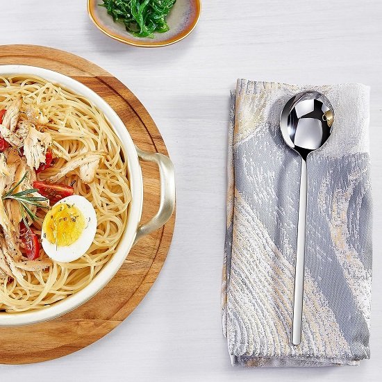 Premium Soup Spoons with Long Handles, Set of 4, 18/10 Stainless Steel, Dishwasher Safe
